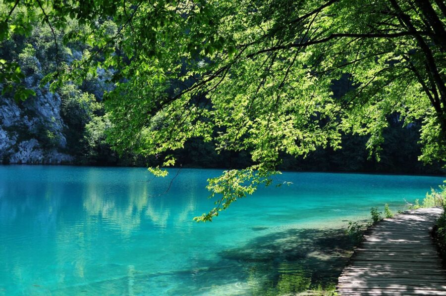 Plitvice Lakes, waterfalls and wooden footbridges